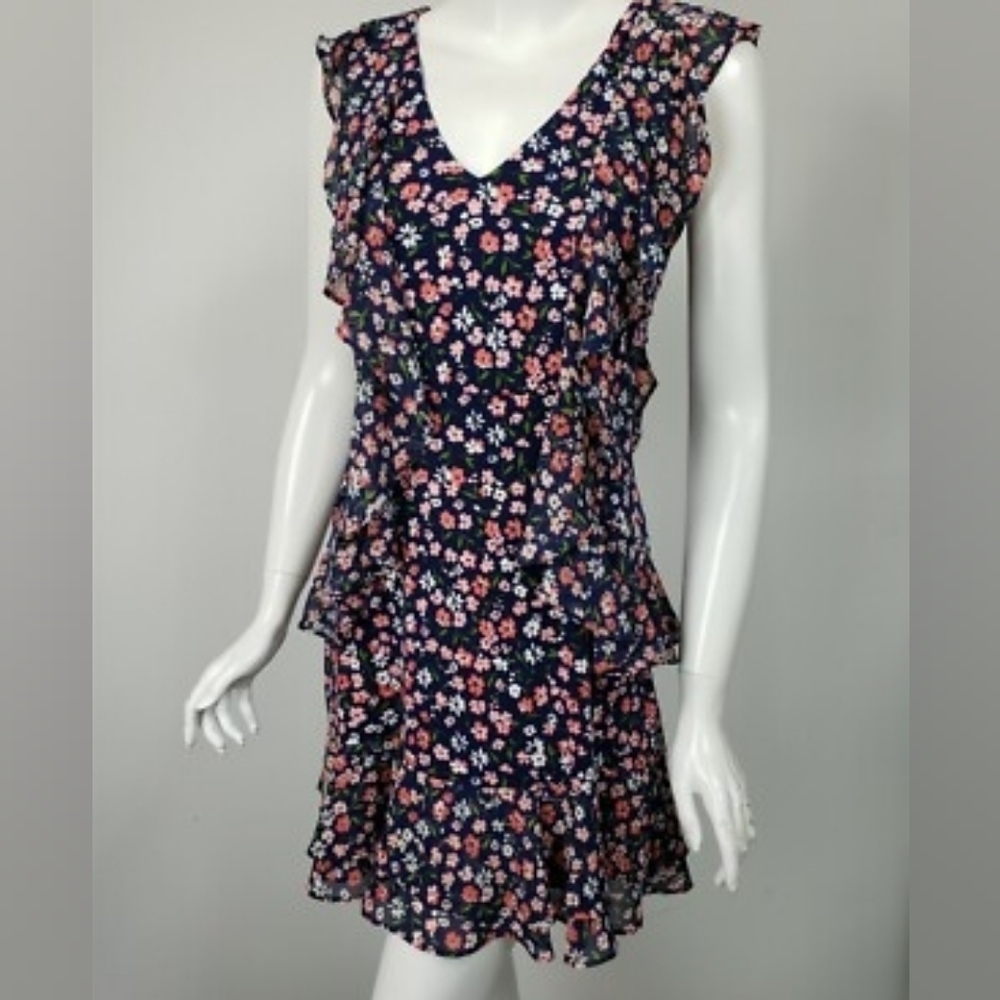 Michael Kors Floral Ruffle V Neck Tank Sleeveless Dress XS